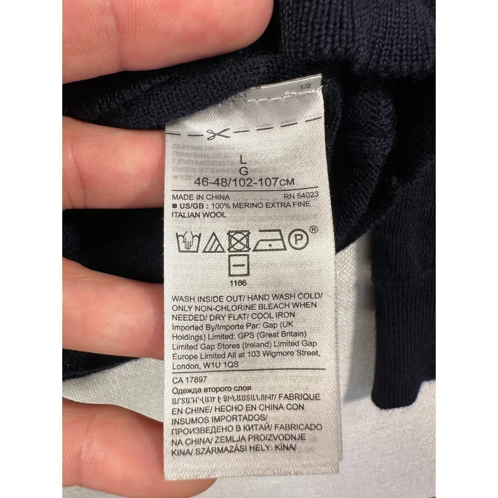 Banana Republic Mens Italian Merino Wool Crewneck Sweater Preppy Navy Blue L‎